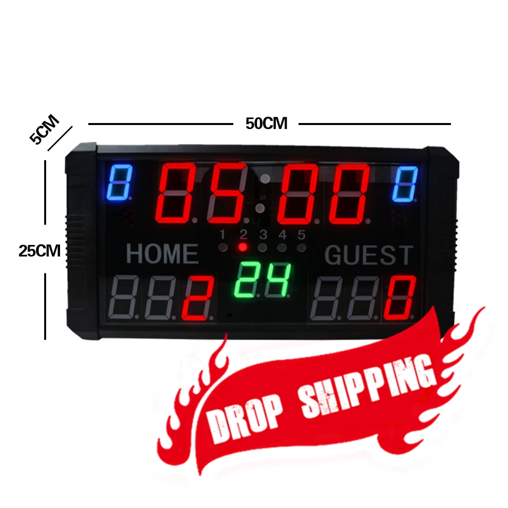Drop Shipping Wall Mounted 5-Brightness Electronic Sport 7 Segment LED Basketball Scoreboard Digital with Shot Clock