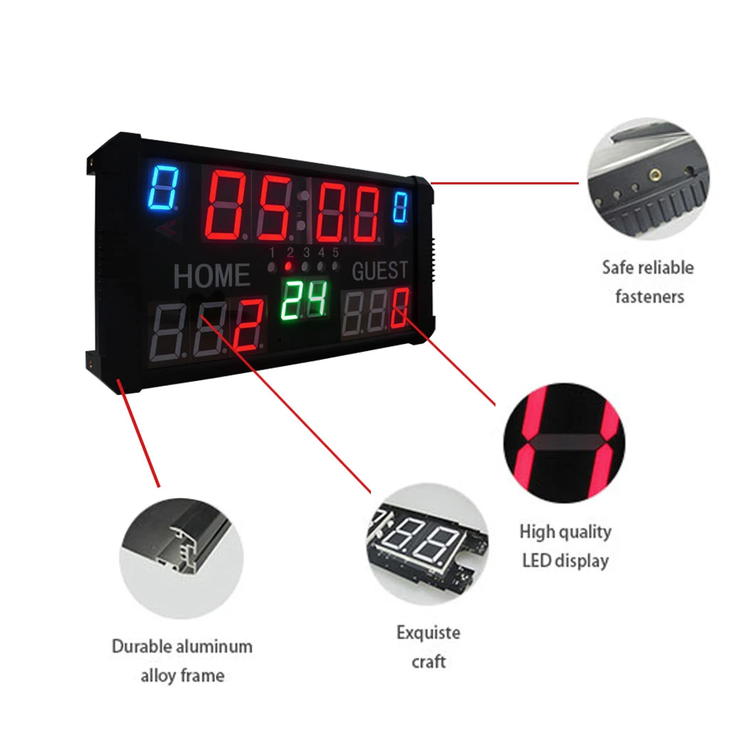 Drop Shipping Wall Mounted 5-Brightness Electronic Sport 7 Segment LED Basketball Scoreboard Digital with Shot Clock