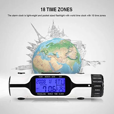 Horloge mondiale de voyage, avec affichage rétro-éclairé, réveil numérique de poche multi-fuseau horaire léger, portable 3 LED lumineuses pour voyager